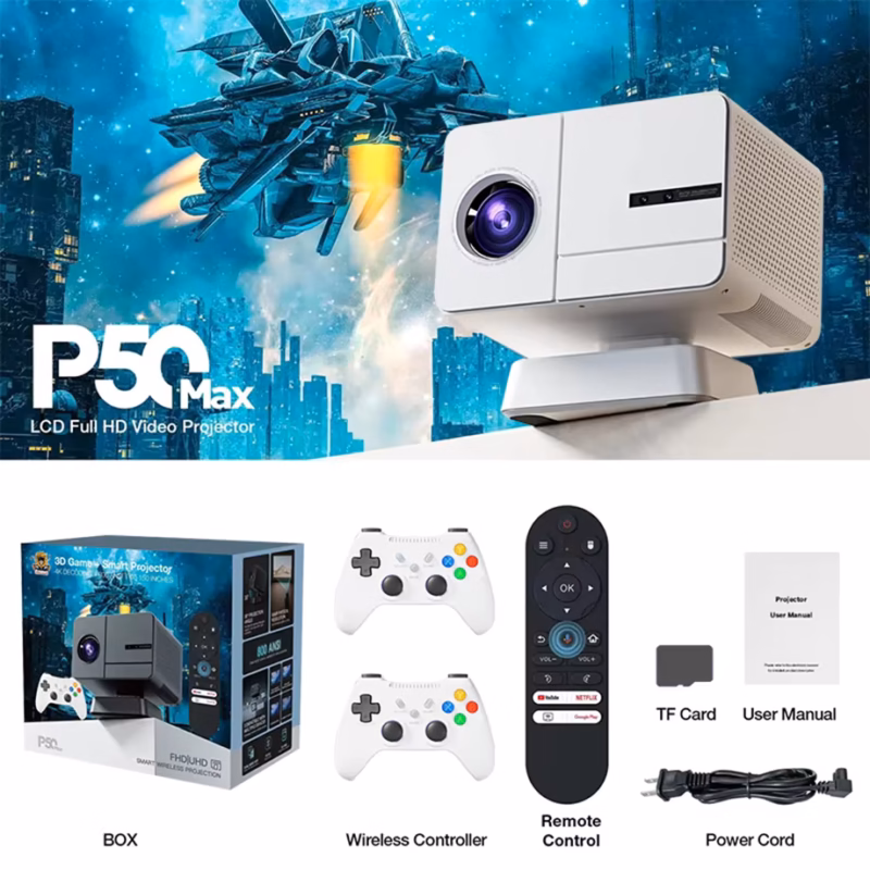 P50 MAX 800ANSI Auto Focus 4K WIFI 6 Android Gaming Projector